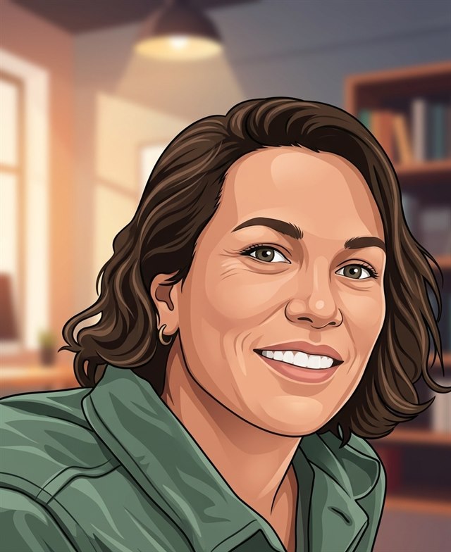 Illustrated portrait of Angela, who writes Sake Squad